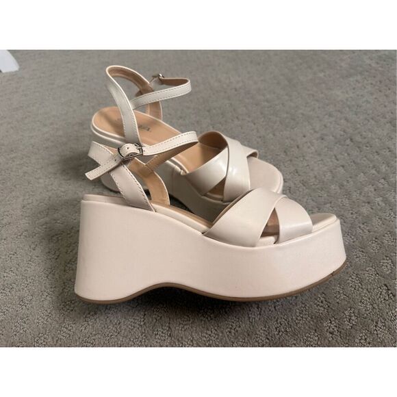 Soda TECNO Women Square Toe platform Adjustable Sandal 7.5 Bone tan - Picture 1 of 6